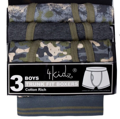 4 Kidz Boys Cotton Rich Trunk Fit Boxers 3 Pack